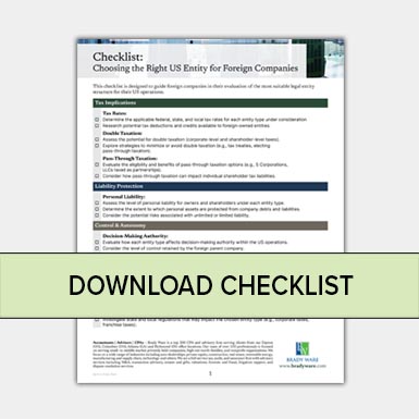 Choosing the right US Entity for Foreign Companies Checklist